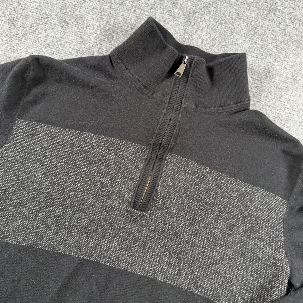 Banana Republic Quarter Zip Sweater Mens L Black Cashmere Pima Cotton Pullover